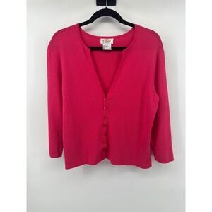 Talbots Petites Pink Button Front Cardigan Sweater V-Neck 3/4 Sleeve Size